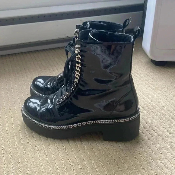 Wishbone Collection by Browns Shoes - Wishbone Collection Patent Leather Lace Boots, Black, small heel, size 8